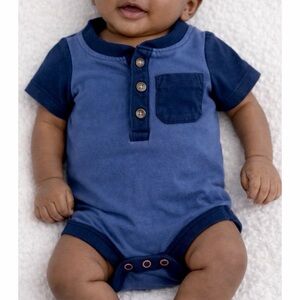 CAT & JACK • Blue/Orange Colorblock Polo Style Bodysuit Onesie, Newborn